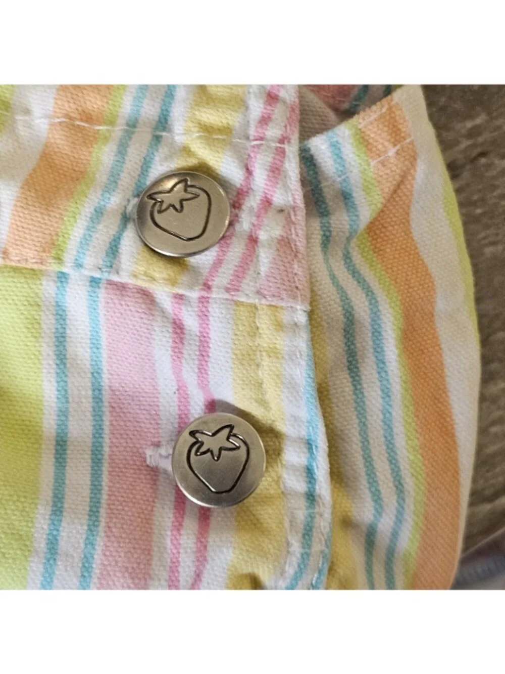 Y2K Vtg Strawberry‎ Shortcake Bib Overall Dress Denim Rainbow Striped Sz 5